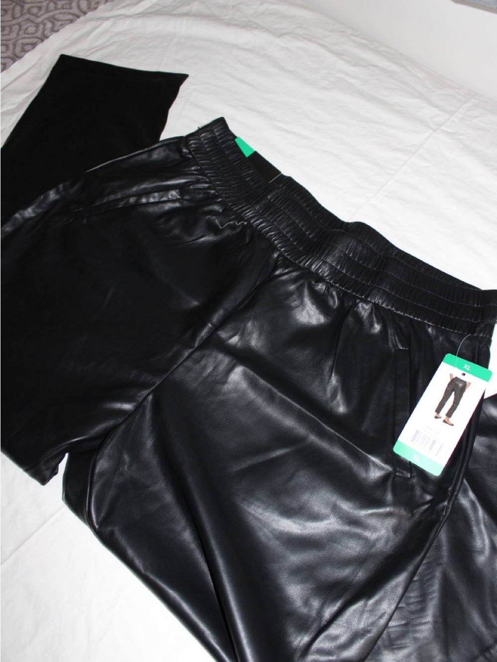 DKNY Black Faux Leather Jogger Pants